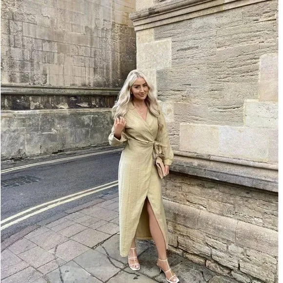 ZARA Dress Wrap Style Textured Midi Long Sleeve - Picture 4 of 12